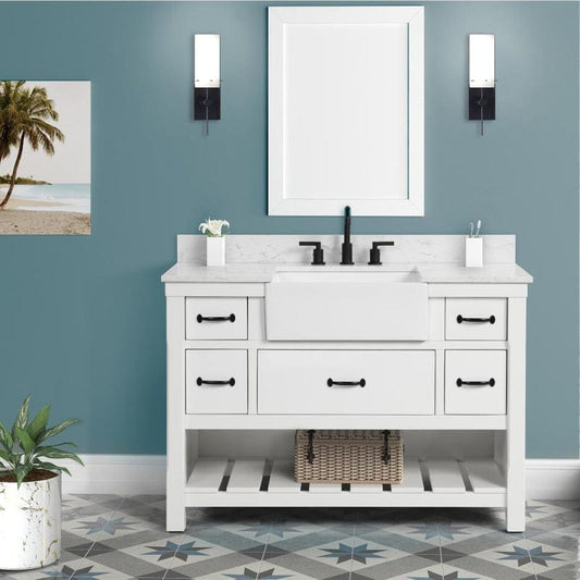 Farmington 48" White Single Sink Vanity with Engineered Stone Vanity Top Horizon Tile