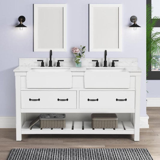 Farmington 60" White Vanity Combo with Authentic Italian Carrara Marble Top Horizon Tile