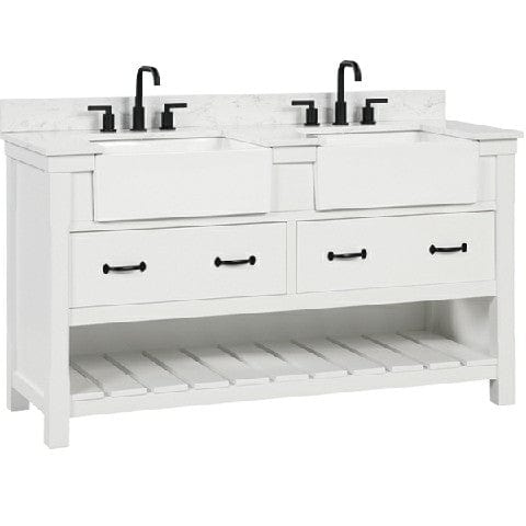 Farmington 60" White Vanity Combo with Authentic Italian Carrara Marble Top Horizon Tile