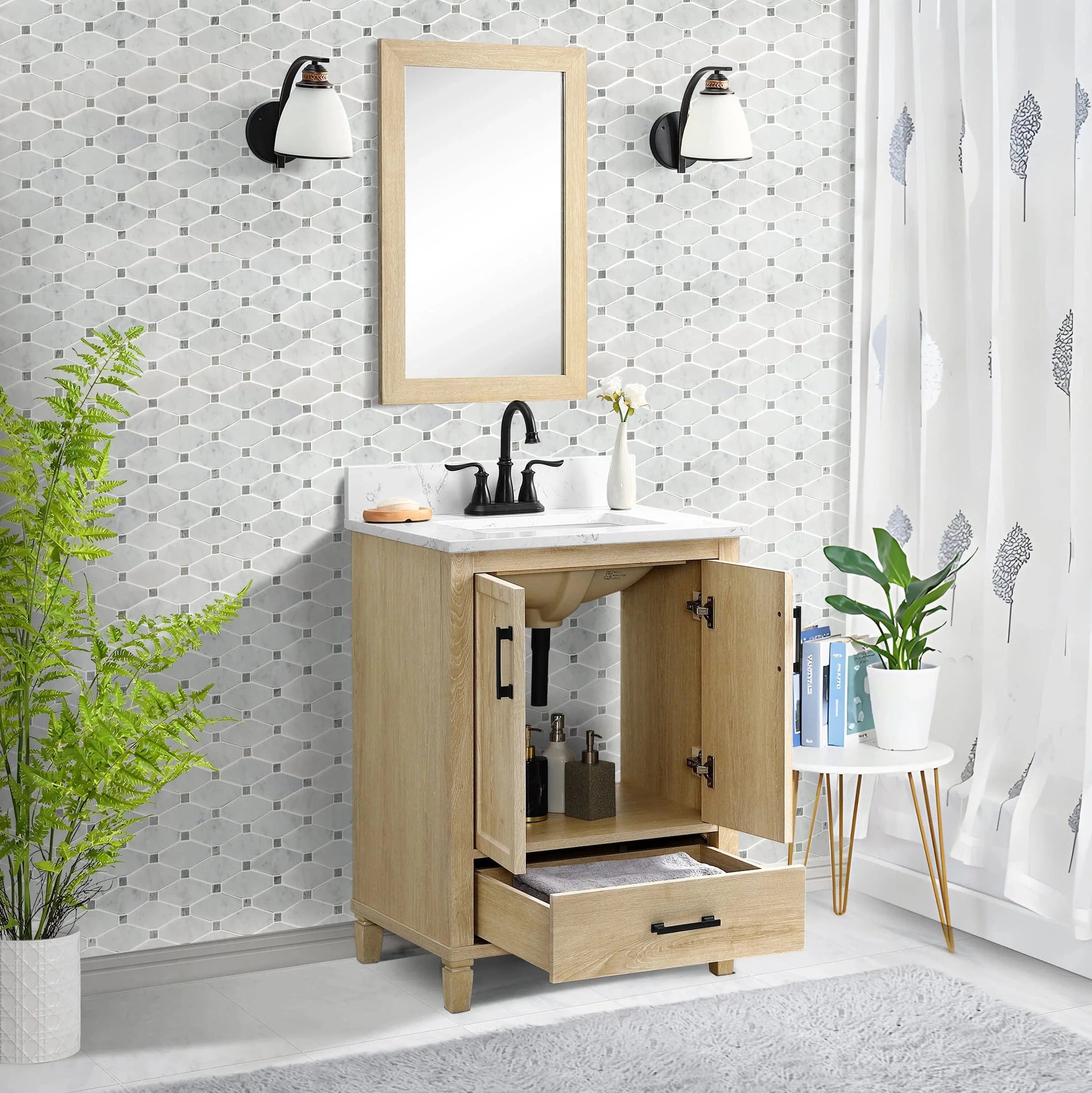 Hardin 24“ Single Vanity With Carrara White Engineered Stone Top Horizon Tile