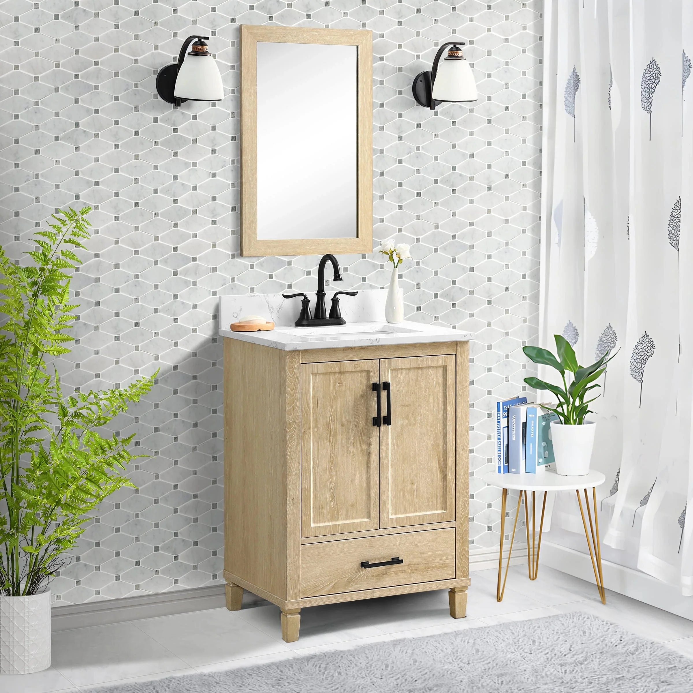 Hardin 24“ Single Vanity With Carrara White Engineered Stone Top Horizon Tile