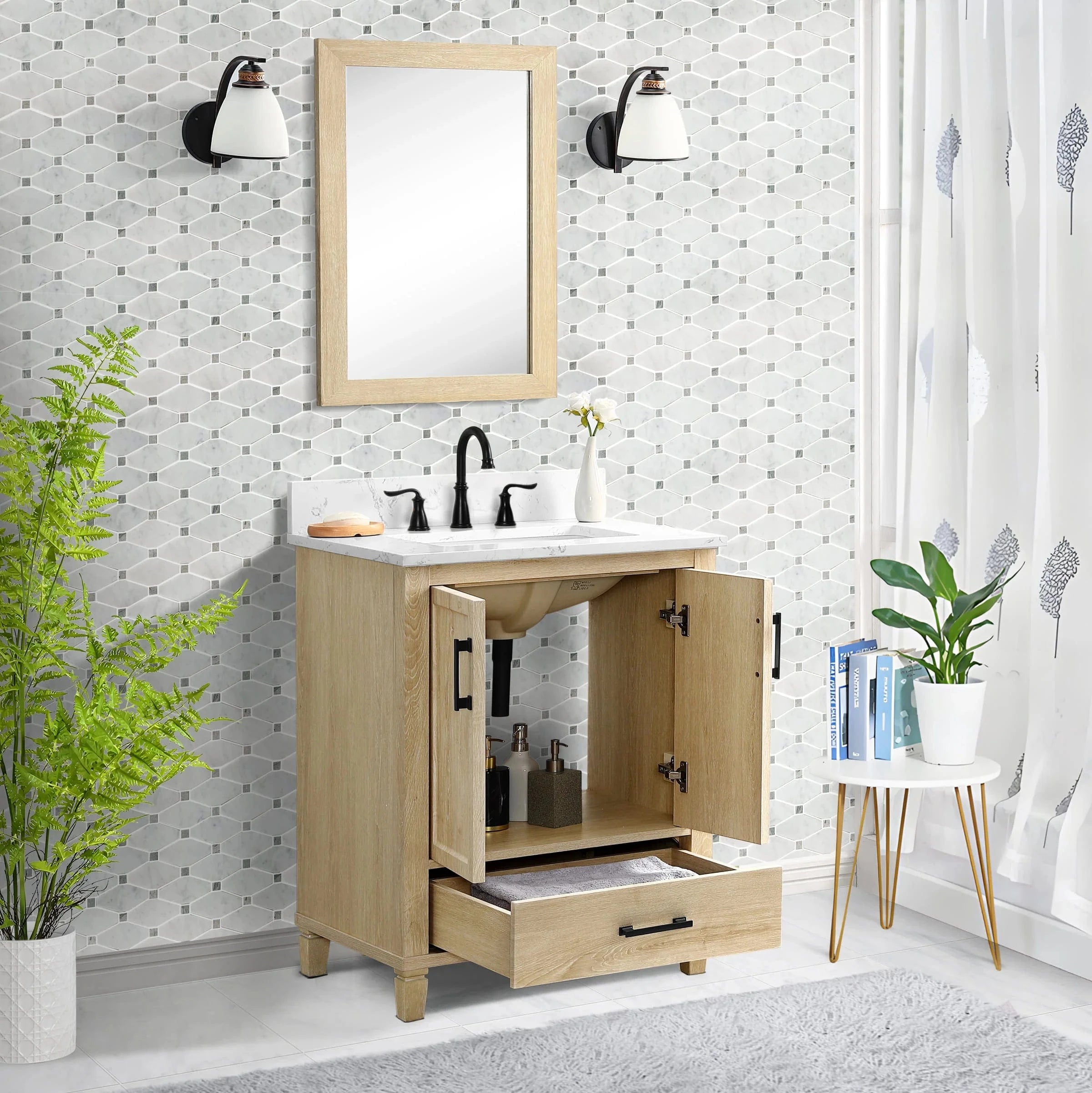 Hardin 30" Single Vanity With Carrara white Engineered Stone Top Horizon Tile