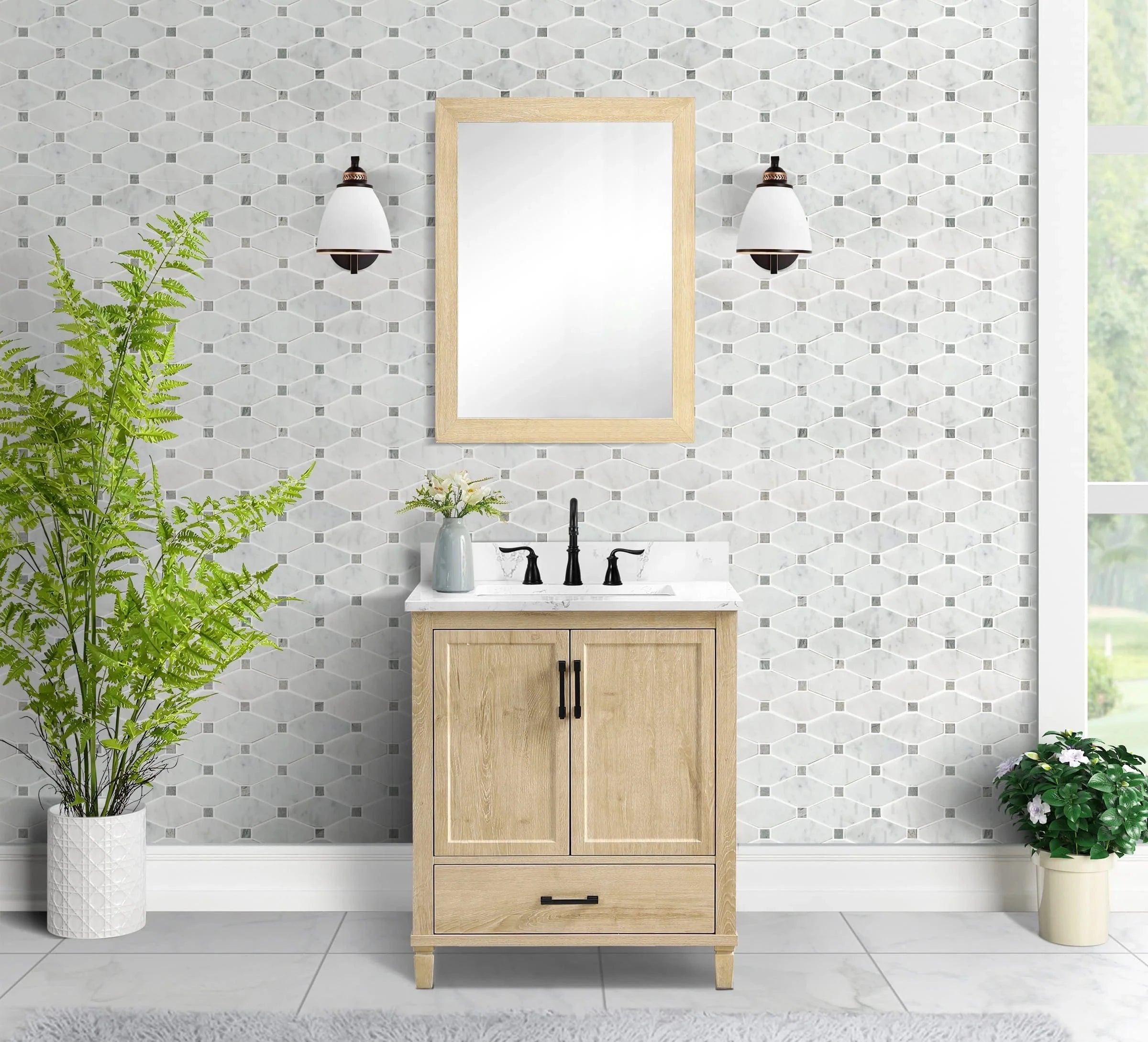 Hardin 30" Single Vanity With Carrara white Engineered Stone Top Horizon Tile