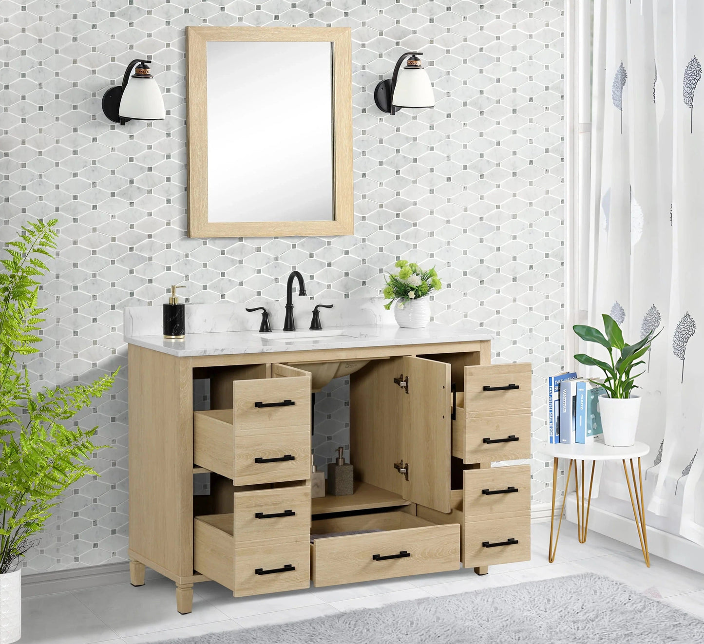 Hardin 48" Single Vanity With Carrara white Engineered Stone Top Horizon Tile