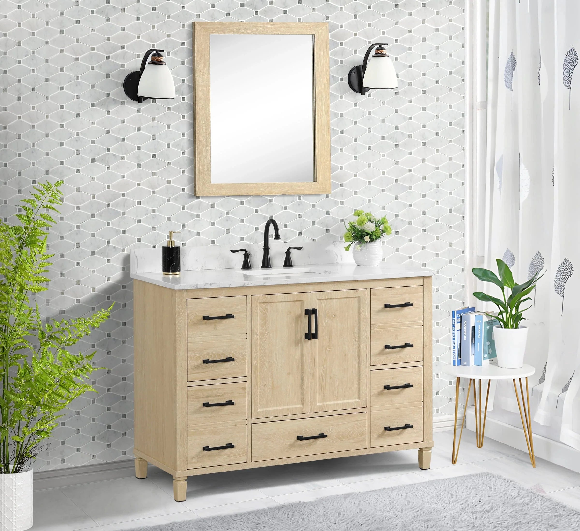 Hardin 48" Single Vanity With Carrara white Engineered Stone Top Horizon Tile