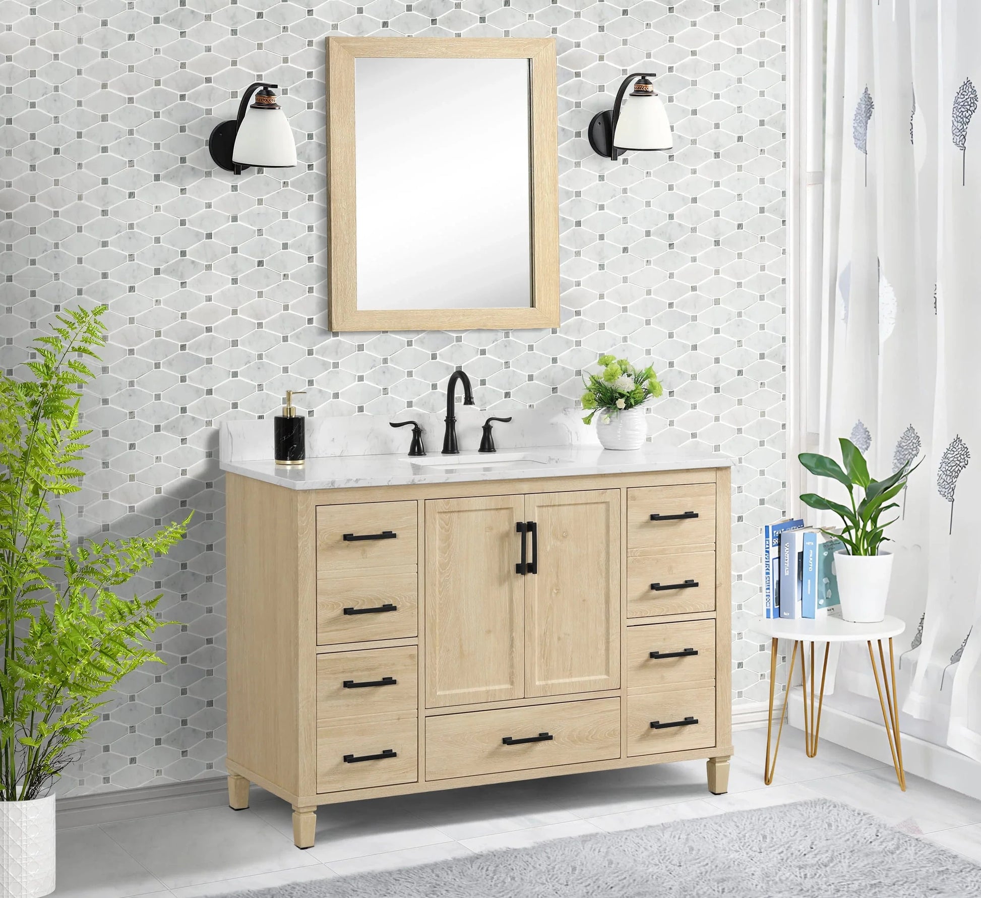 Hardin 48" Single Vanity With Carrara white Engineered Stone Top Horizon Tile