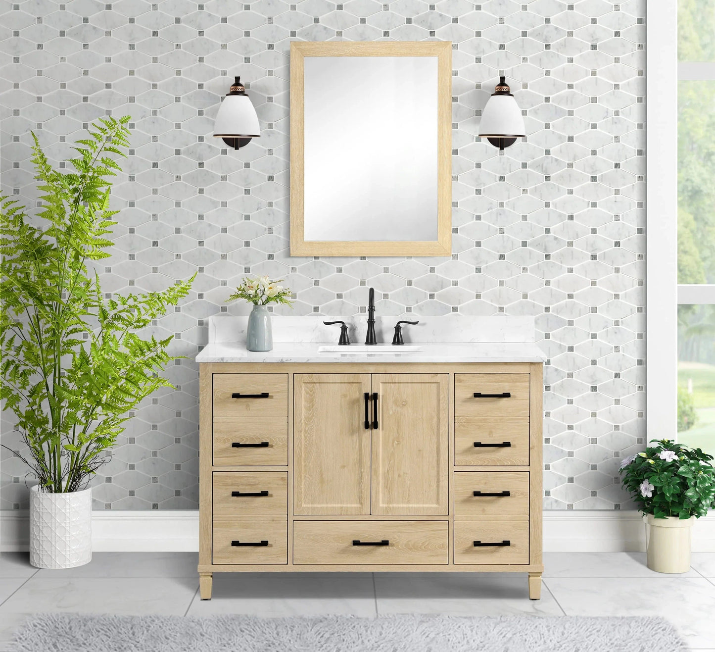 Hardin 48" Single Vanity With Carrara white Engineered Stone Top Horizon Tile