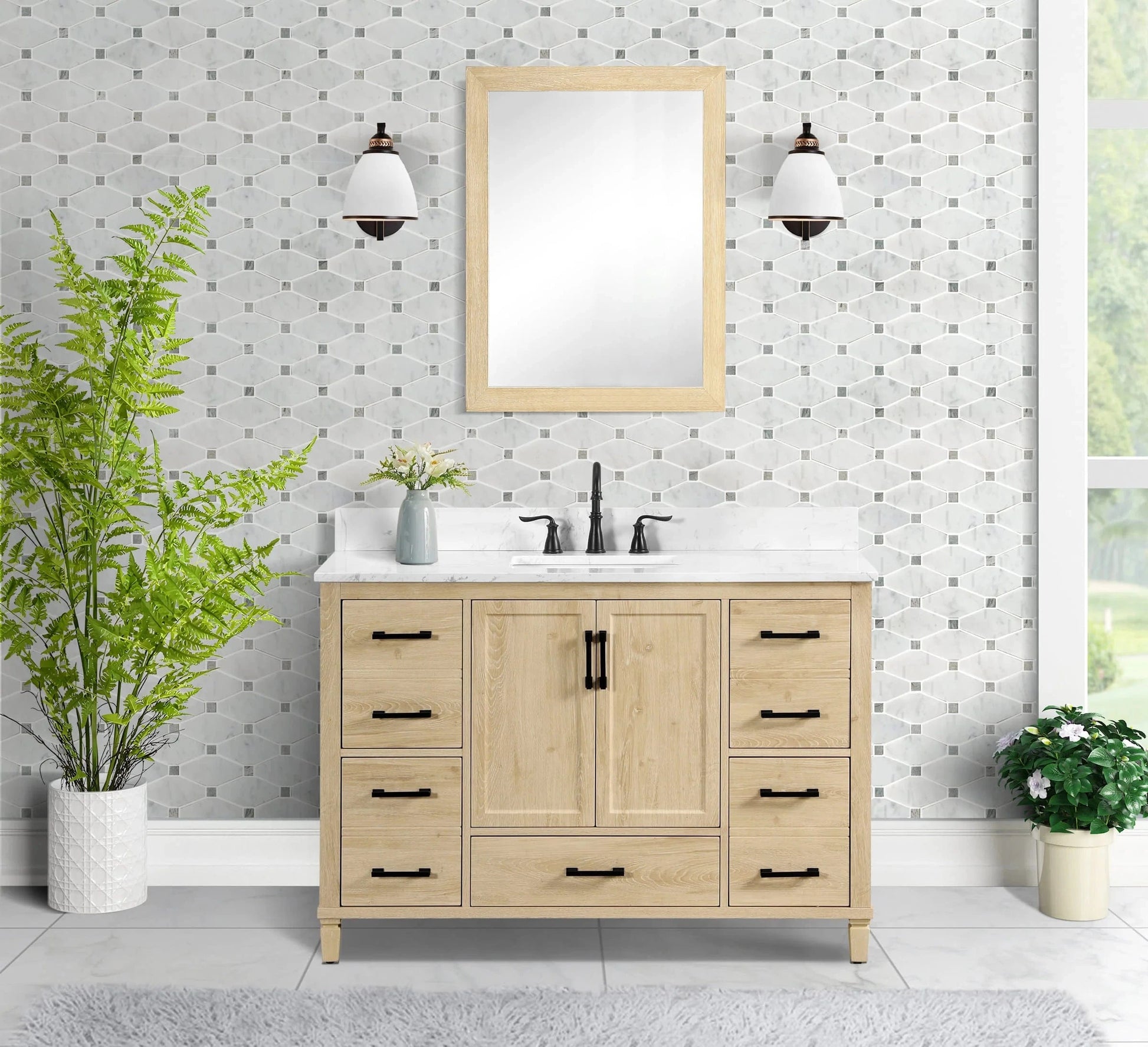 Hardin 48" Single Vanity With Carrara white Engineered Stone Top Horizon Tile