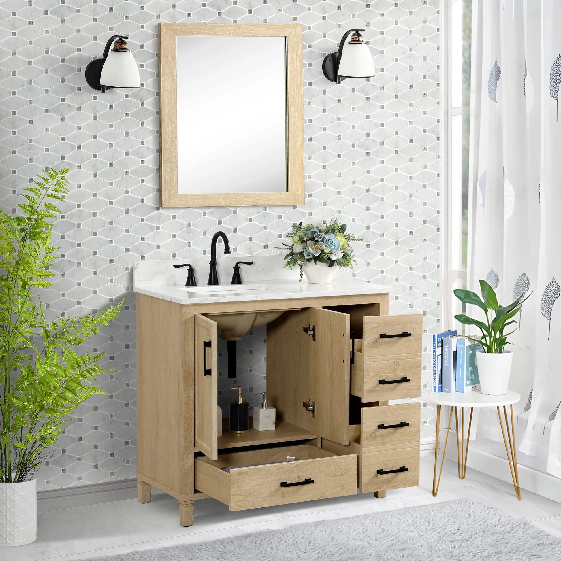 Hardin 36" Single Vanity With Carrara white Engineered Stone Top Horizon Tile