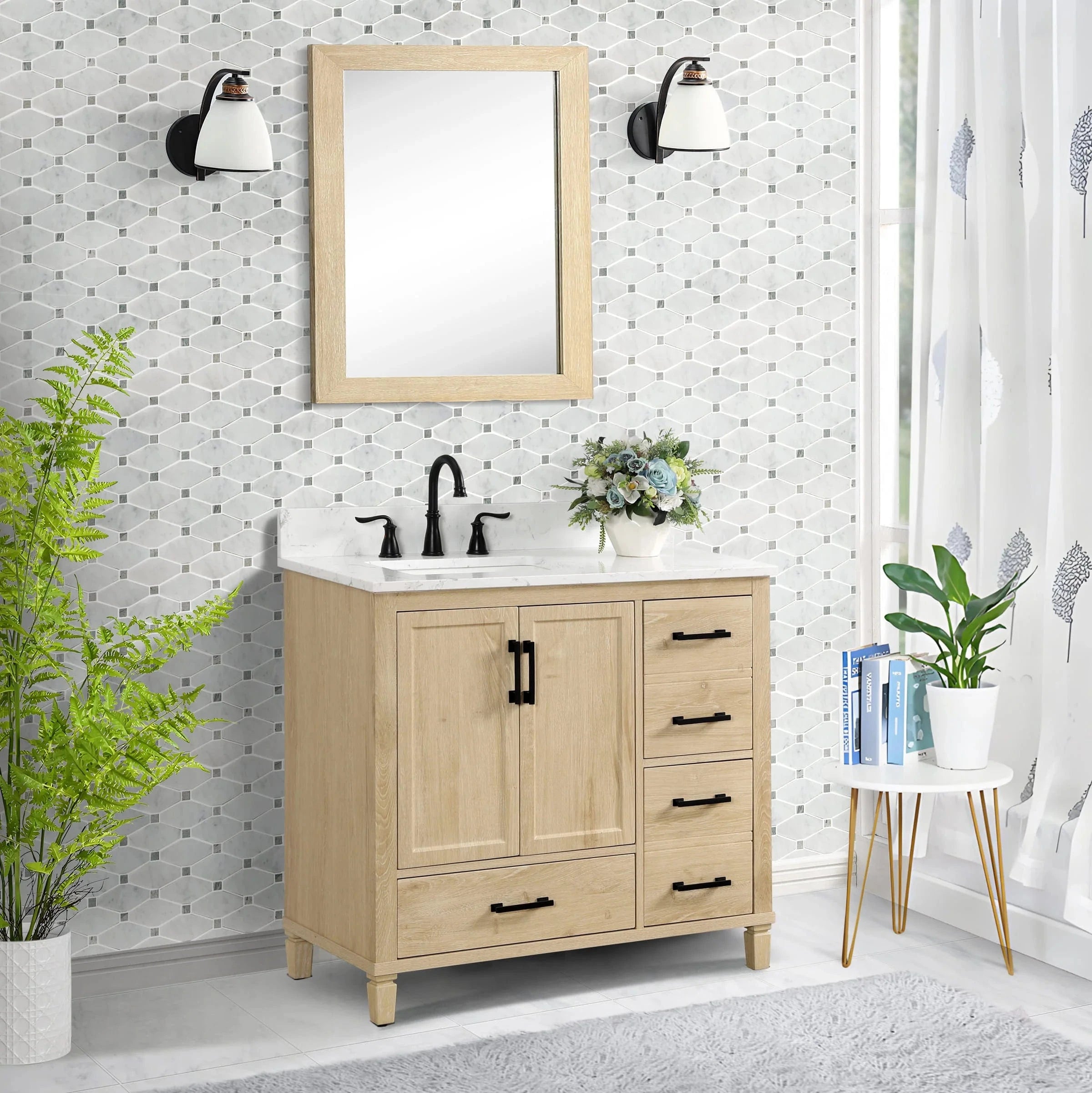 Hardin 36" Single Vanity With Carrara white Engineered Stone Top Horizon Tile