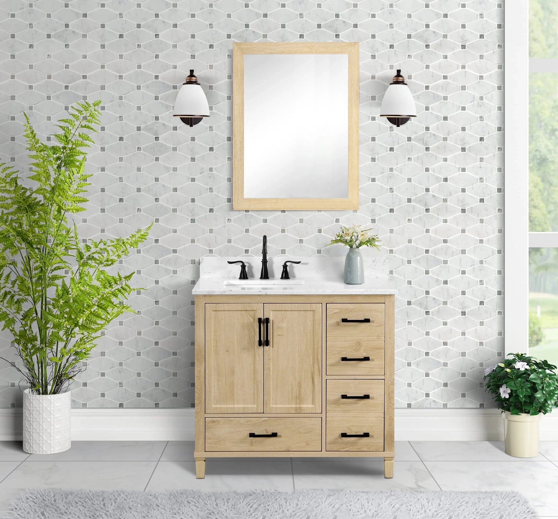 Hardin 36" Single Vanity With Carrara white Engineered Stone Top Horizon Tile