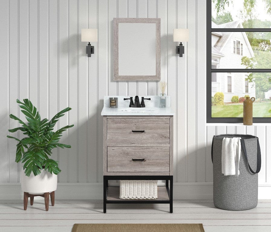 Hartley 24" Light Wood Vanity Combo with Carrara White Engineered Stone Top Horizon Tile