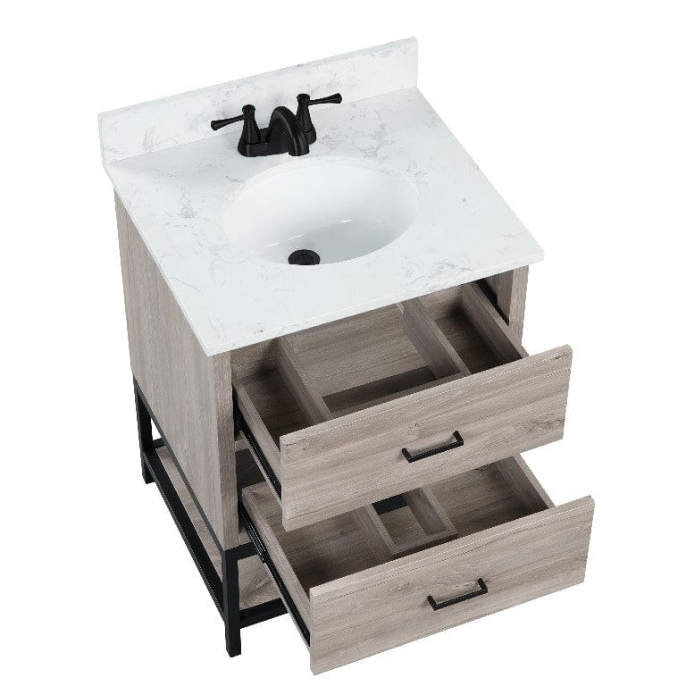 Hartley 24" Light Wood Vanity Combo with Carrara White Engineered Stone Top Horizon Tile