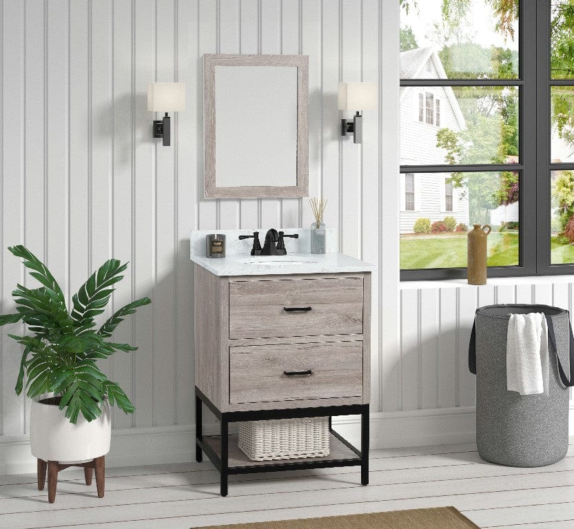 Hartley 24" Light Wood Vanity Combo with Carrara White Engineered Stone Top Horizon Tile