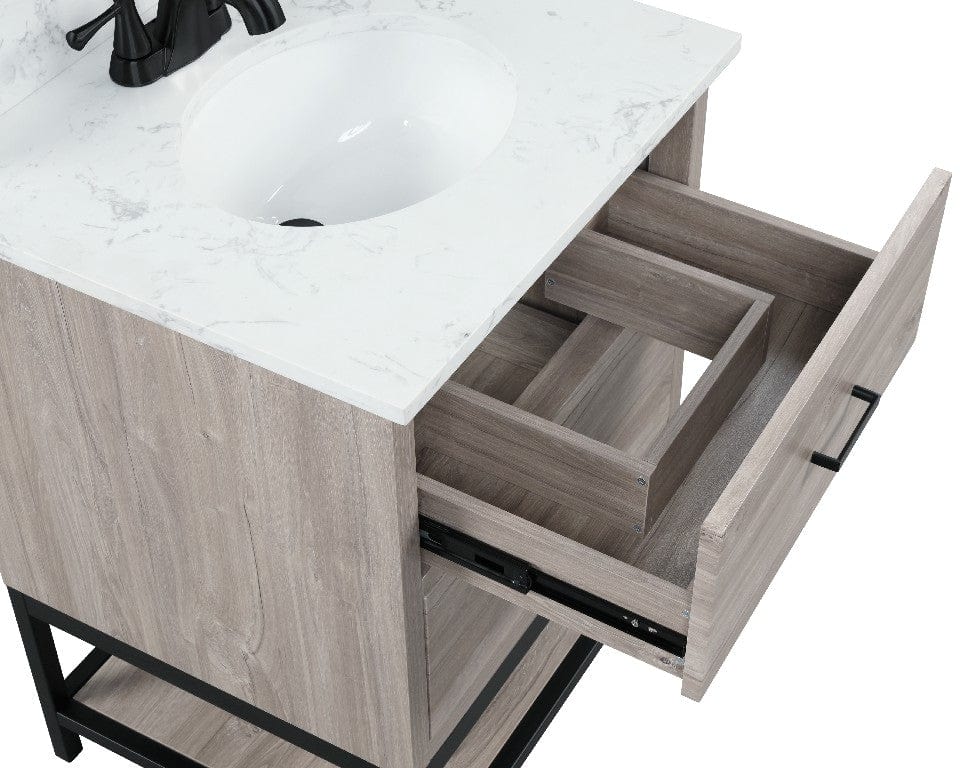 Hartley 24" Light Wood Vanity Combo with Carrara White Engineered Stone Top Horizon Tile