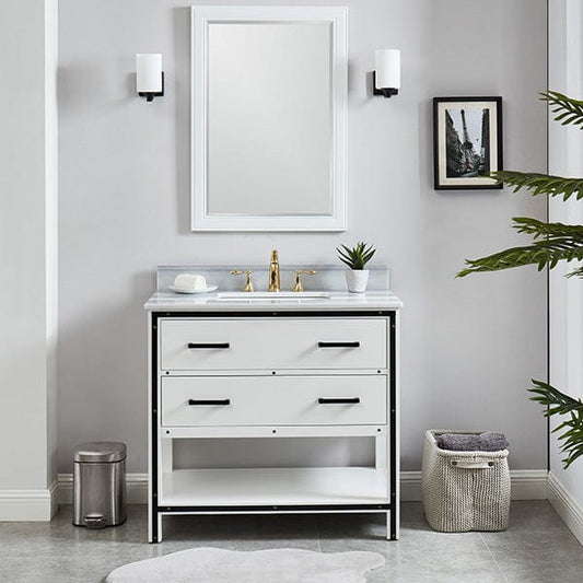 Hendrick 36" Dove White Vanity Combo with Turkey Marmara White Marble Top Horizon Tile