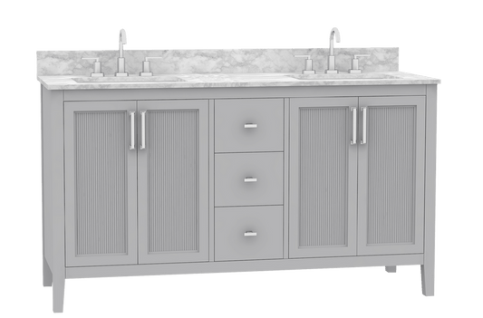 Hollister 60" Light Gray Vanity Combo with Sintered Stone Top Horizon Tile