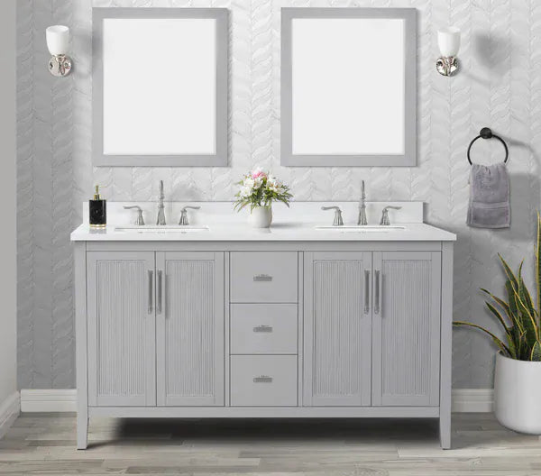 OasisTile Silvara 60" Light Gray Vanity Combo with Sintered Stone Top Horizon Tile
