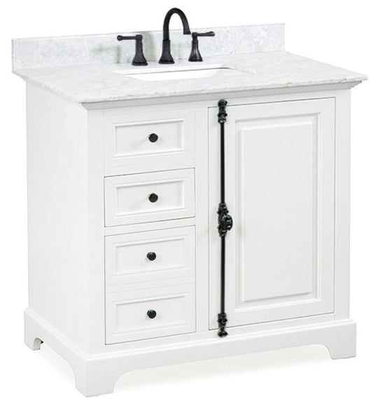 Icon 36" White Single Sink Bathroom Vanity with Carrara Marble Vanity Top Horizon Tile