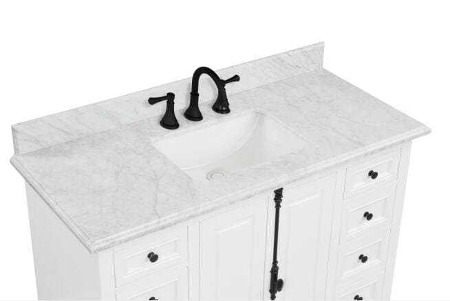 Icon 48" White Single Sink Bathroom Vanity with Carrara Marble Vanity Top Horizon Tile
