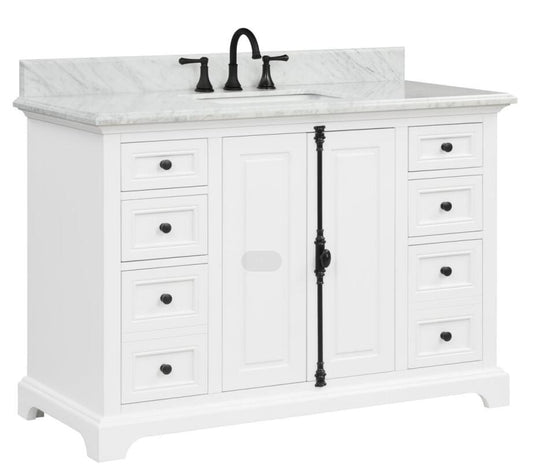 Icon 48" White Single Sink Bathroom Vanity with Carrara Marble Vanity Top Horizon Tile