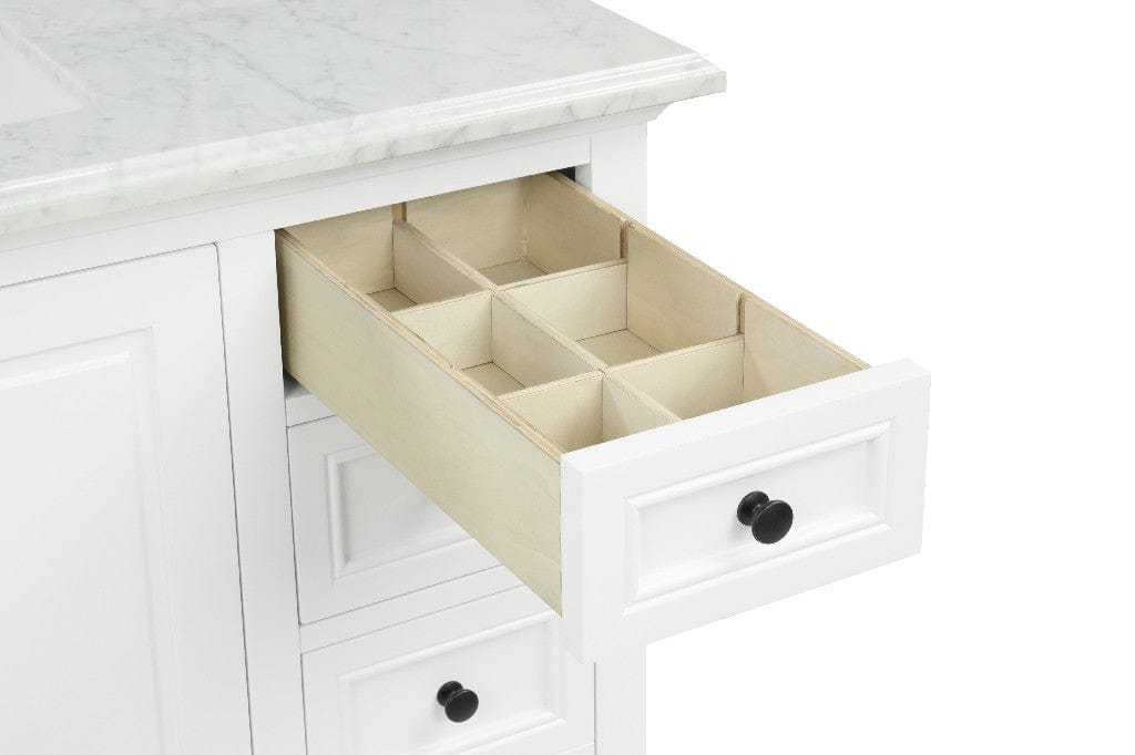 Icon 48" White Single Sink Bathroom Vanity with Carrara Marble Vanity Top Horizon Tile