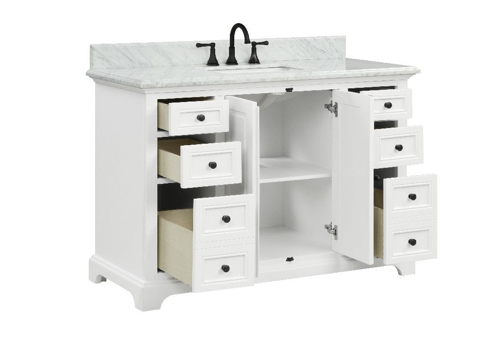 Icon 48" White Single Sink Bathroom Vanity with Carrara Marble Vanity Top Horizon Tile