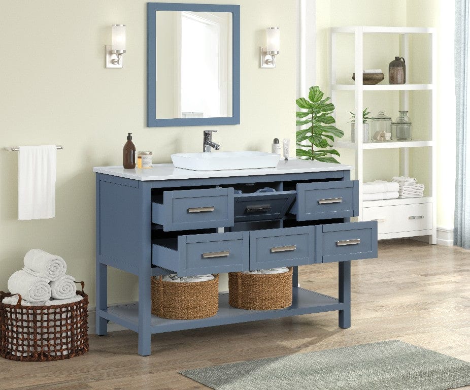 James 48" Steel Bule Single Sink Bathroom Vanity with Cultured Marble Vanity Top Horizon Tile