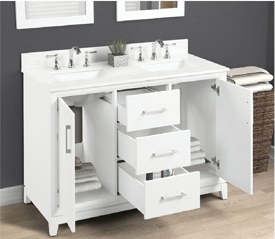 Luton 48"Dove White Vanity Combo with Snow White Quartz Top Horizon Tile
