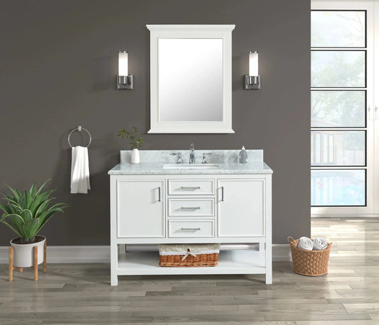 Manhattan 48" White Single Vanity With Carrara Marble Top Horizon Tile