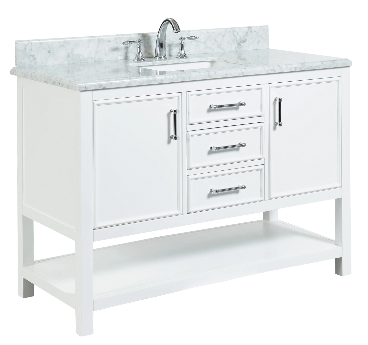 Manhattan 48" White Single Vanity With Carrara Marble Top Horizon Tile