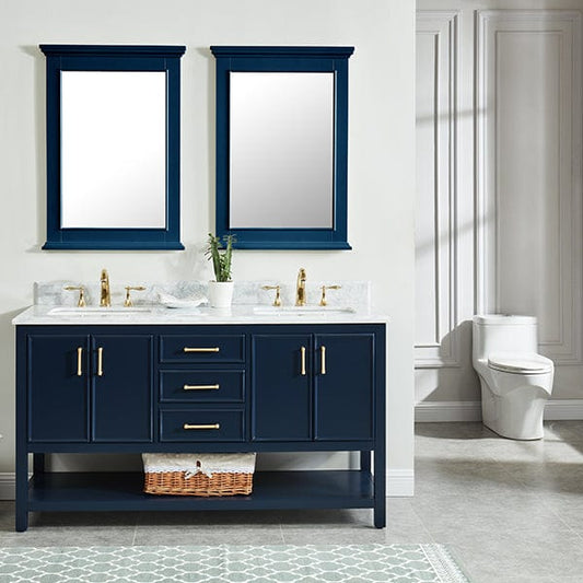 Manhattan 60" Navy Blue Vanity Combo with Authentic Italian Carrara Marble Top Horizon Tile