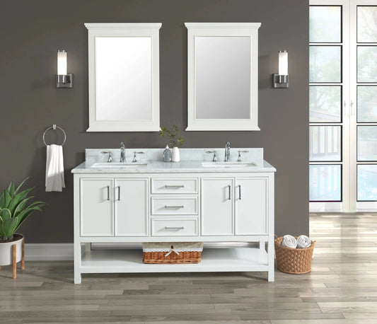 Manhattan 60" White Single Vanity With Carrara Marble Top Horizon Tile