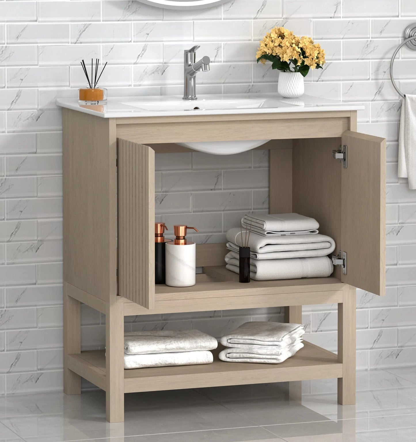 Mena 30" Single Vanity With Porcelain Top Horizon Tile