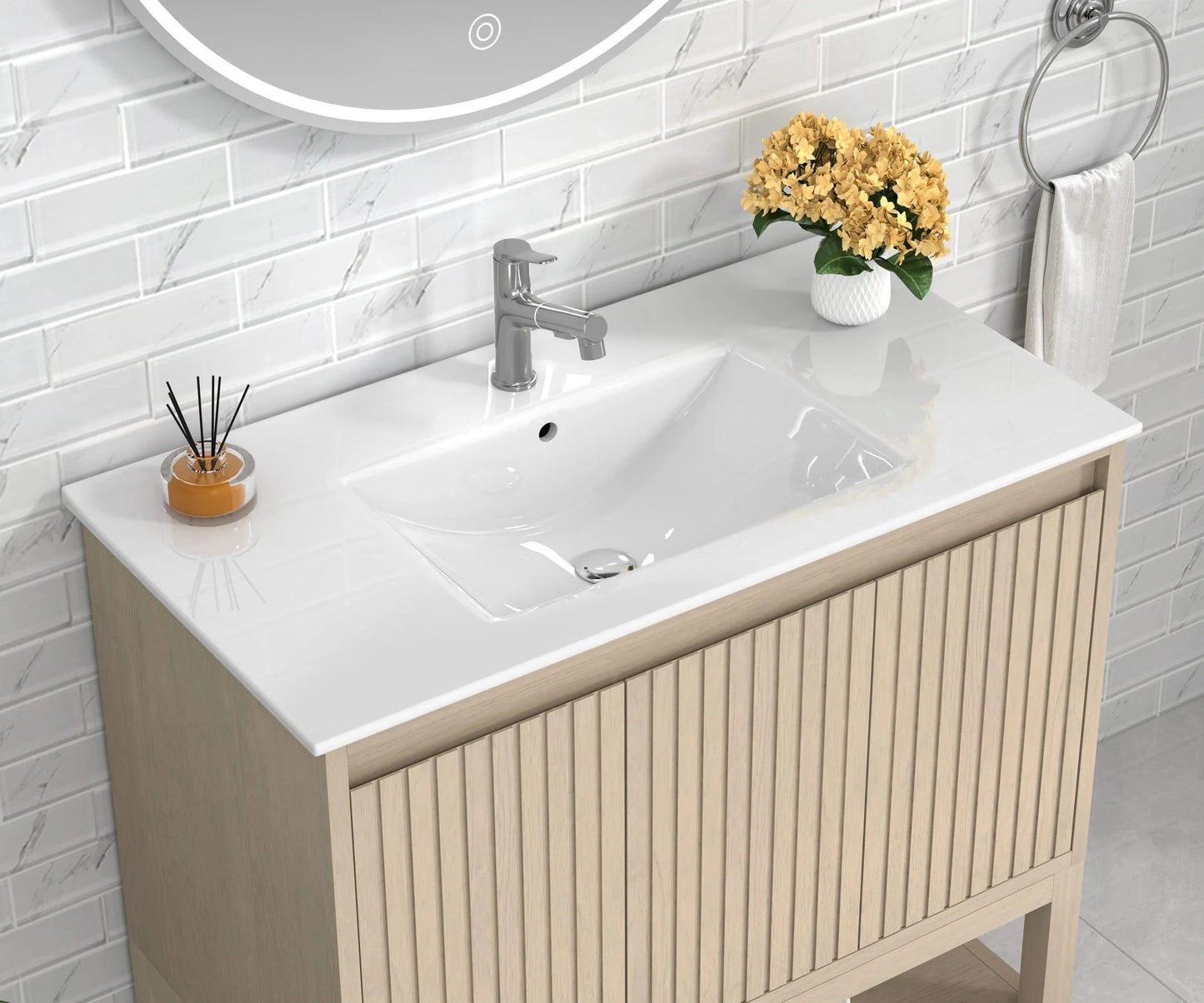 Mena 36" Vanity Natural Wood With Porcelain Top Horizon Tile