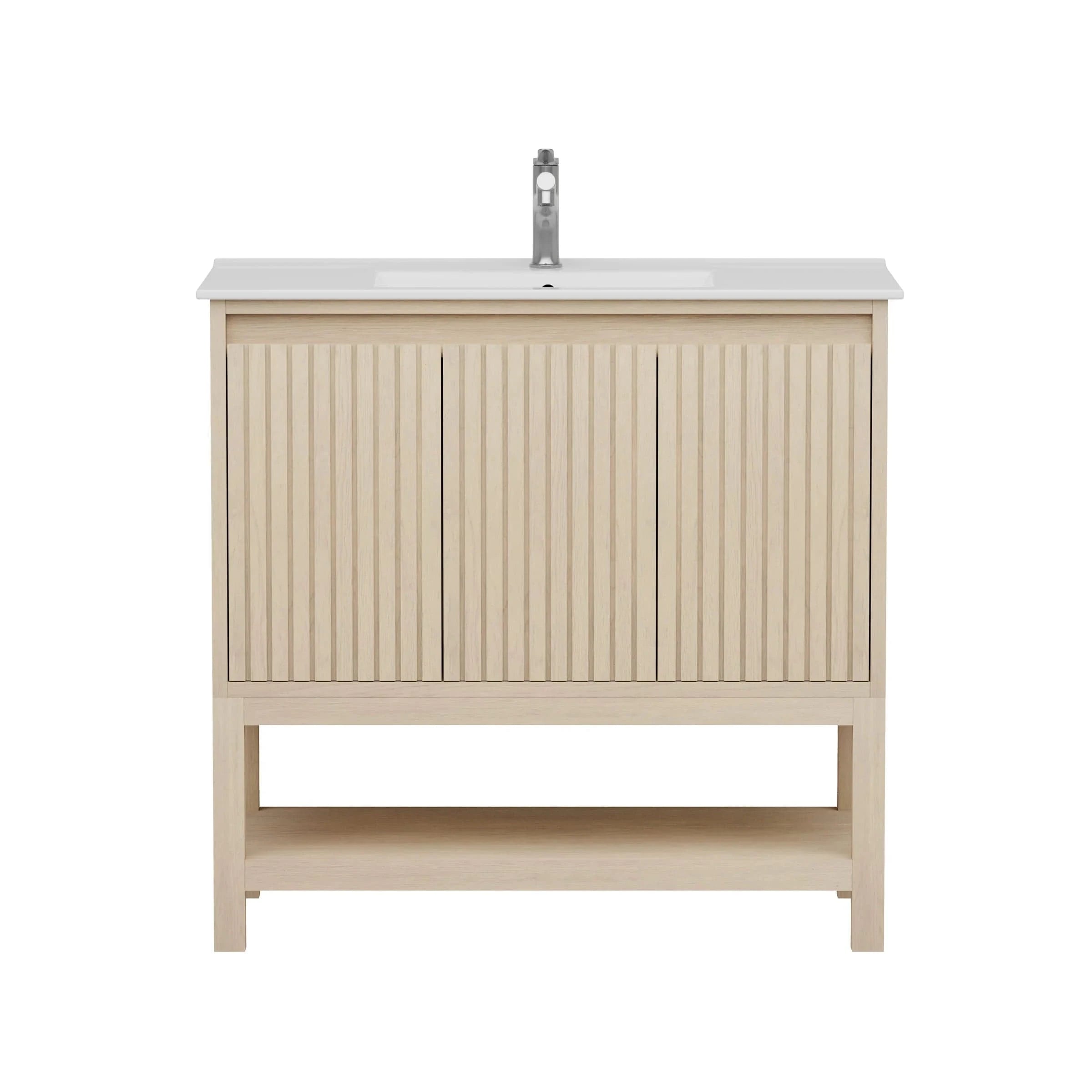 Mena 36" Vanity Natural Wood With Porcelain Top Horizon Tile