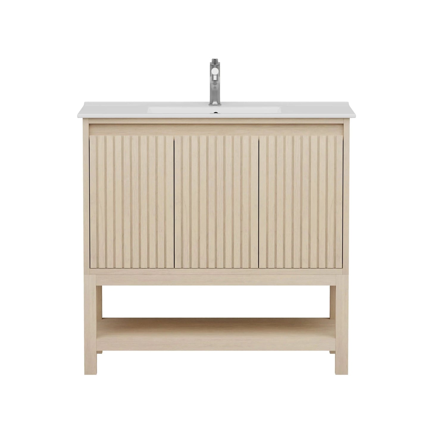 Mena 36" Vanity Natural Wood With Porcelain Top Horizon Tile