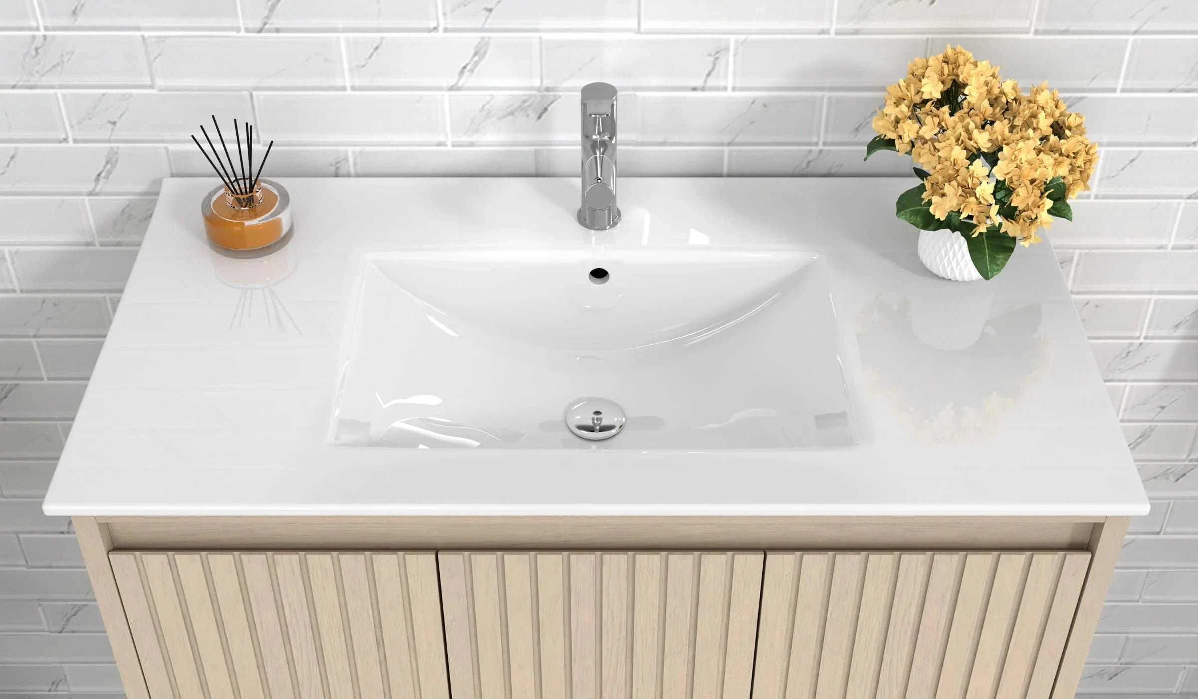 Mena 36" Vanity Natural Wood With Porcelain Top Horizon Tile