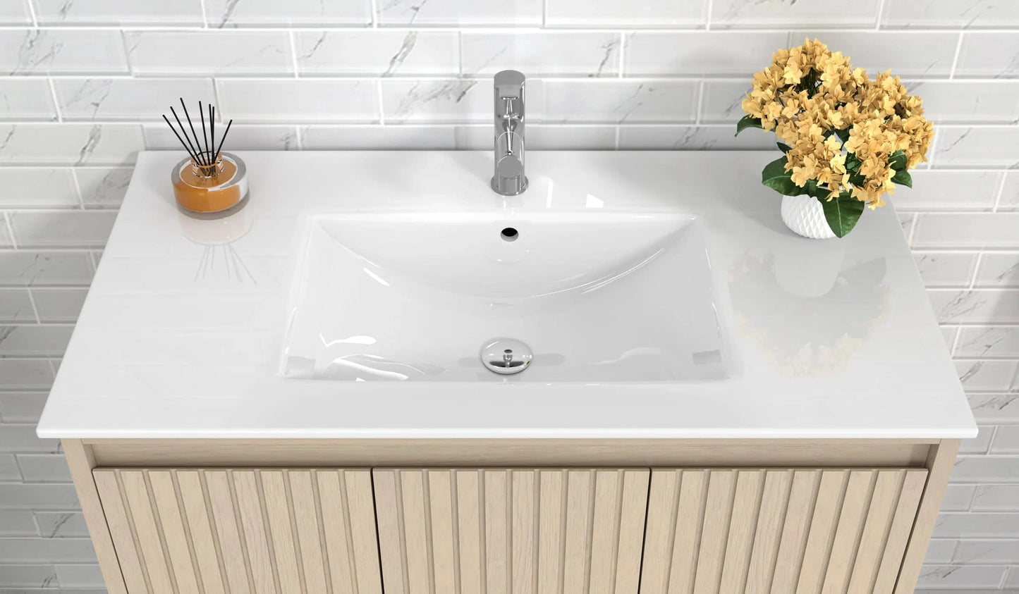 Mena 36" Vanity Natural Wood With Porcelain Top Horizon Tile