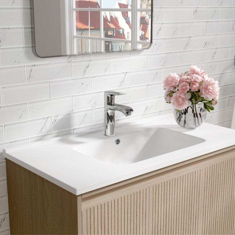 Mena 36" Vanity Natural Wood With Porcelain Top Horizon Tile