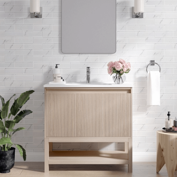 Mena 36" Vanity Natural Wood With Porcelain Top Horizon Tile