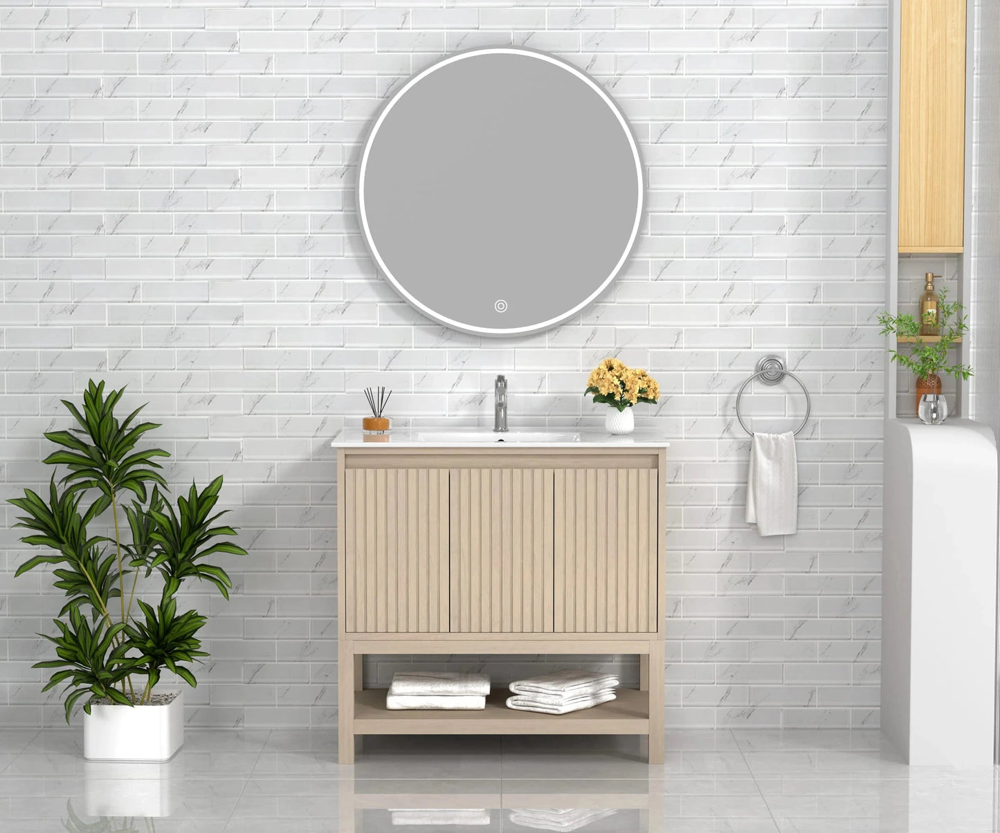 Mena 36" Vanity Natural Wood With Porcelain Top Horizon Tile