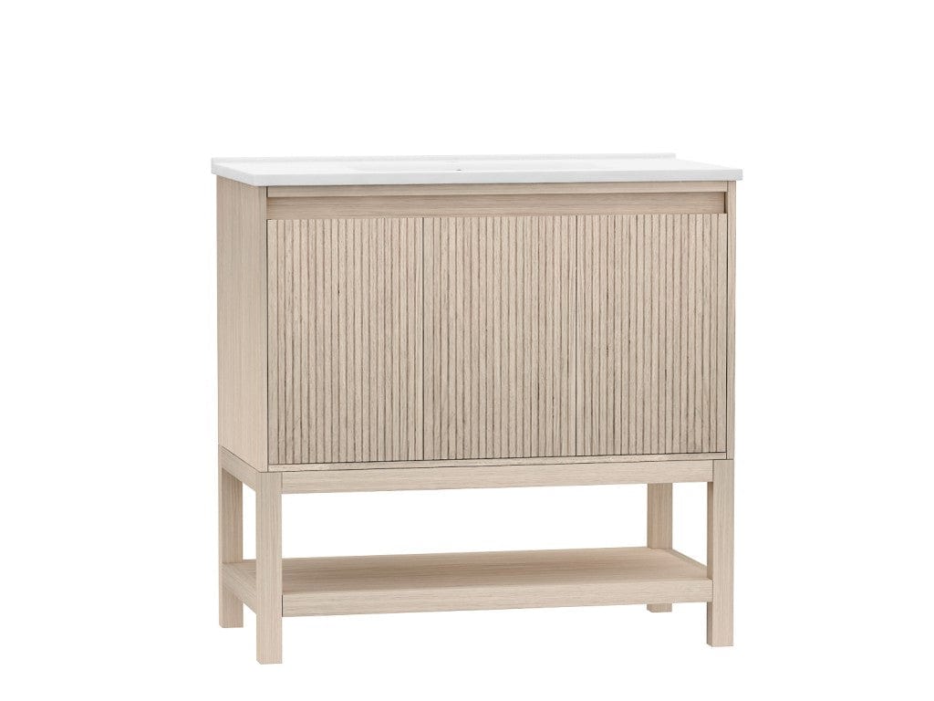 Mena 36" Vanity Natural Wood With Porcelain Top Horizon Tile