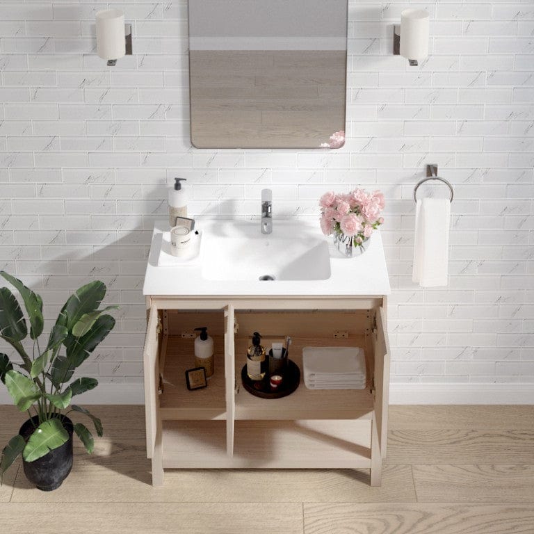 Mena 36" Vanity Natural Wood With Porcelain Top Horizon Tile