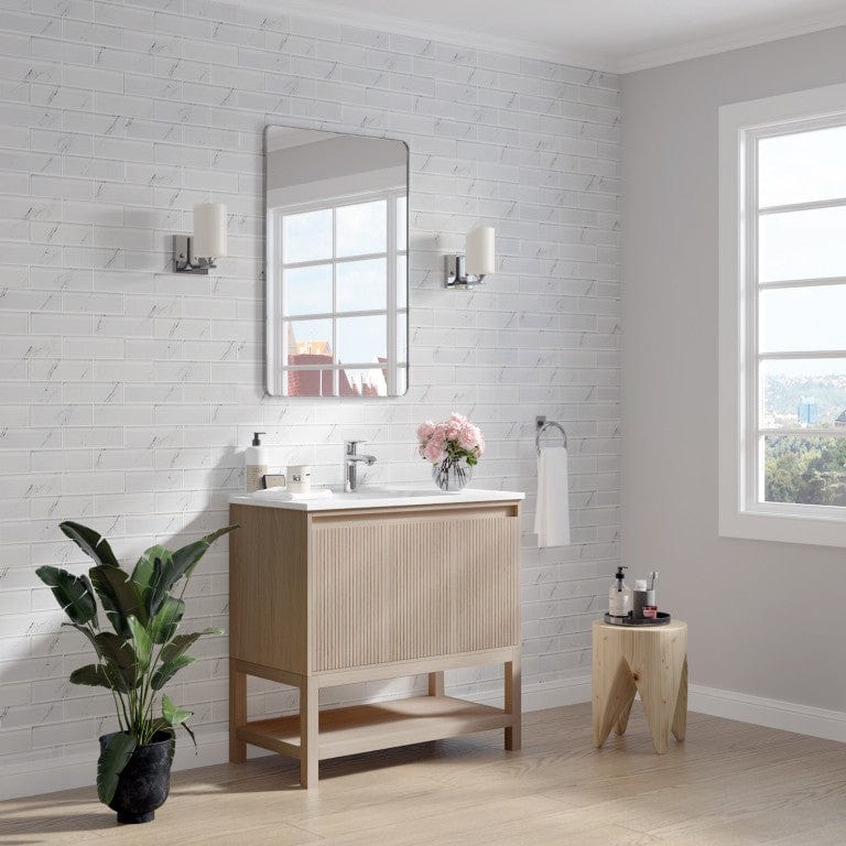 Mena 36" Vanity Natural Wood With Porcelain Top Horizon Tile