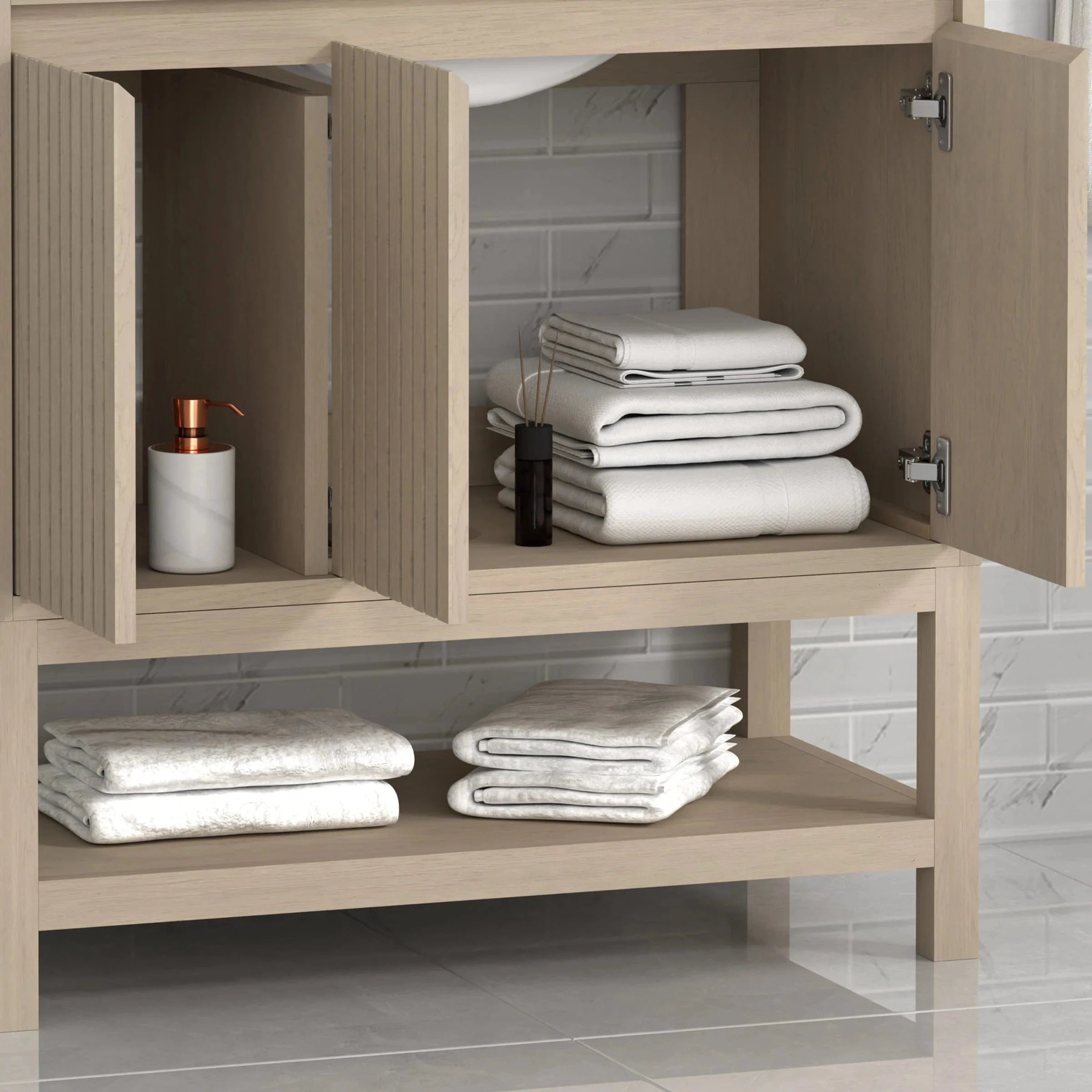 Mena 36" Vanity Natural Wood With Porcelain Top Horizon Tile