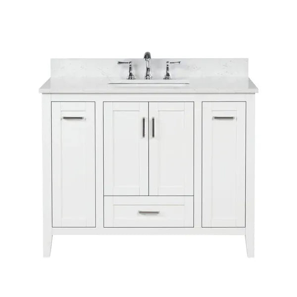 OasisTile Velora 42" Dove White Vanity Combo with Carrara White Engineered Stone Top Horizon Tile
