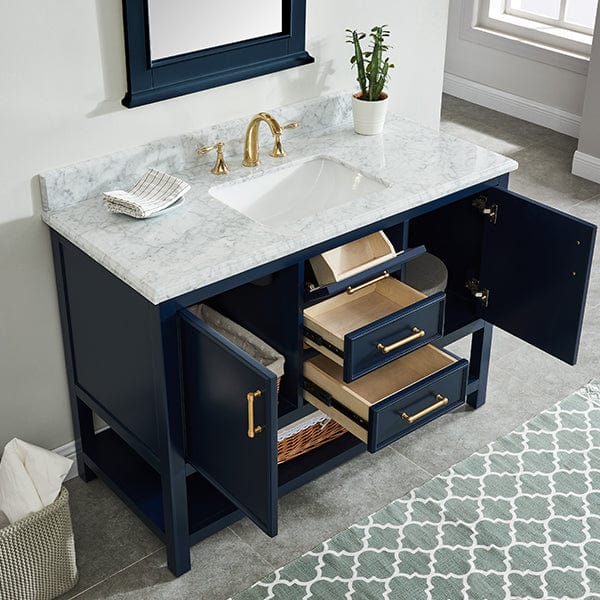 Manhattan 48" Navy Blue Vanity Combo with Authentic Italian Carrara Marble Top Horizon Tile