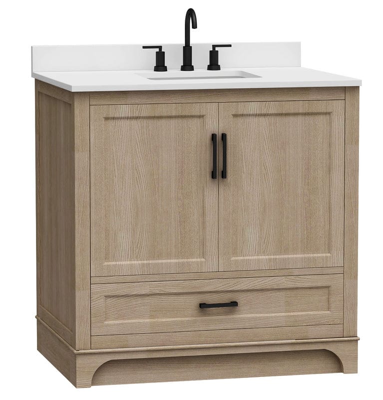 Retford 36" Light Wood Double Sink Bathroom Vanity with Carrara White Engineered Stone Top Horizon Tile