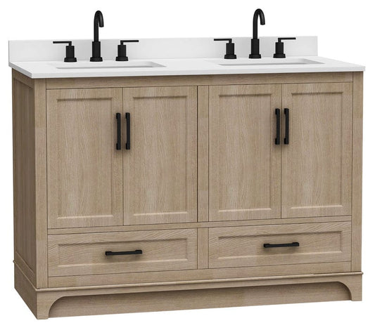 Retford 48" Light Wood Double Sink Bathroom Vanity with Carrara White Engineered Stone Top Horizon Tile